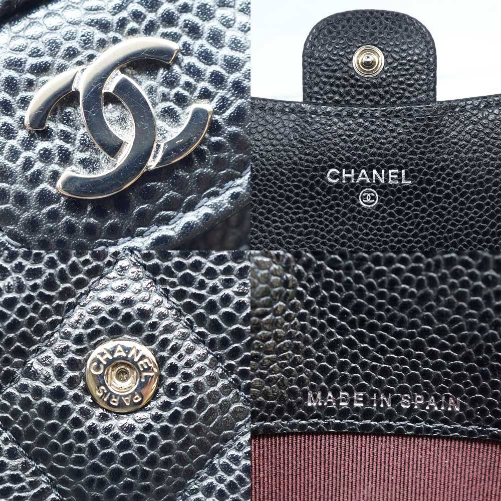 Chanel CC Logo Quilted Long Flap Wallet Black Silver Caviar Leather — view 7