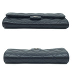 Chanel CC Logo Quilted Long Flap Wallet Black Silver Caviar Leather — view 3