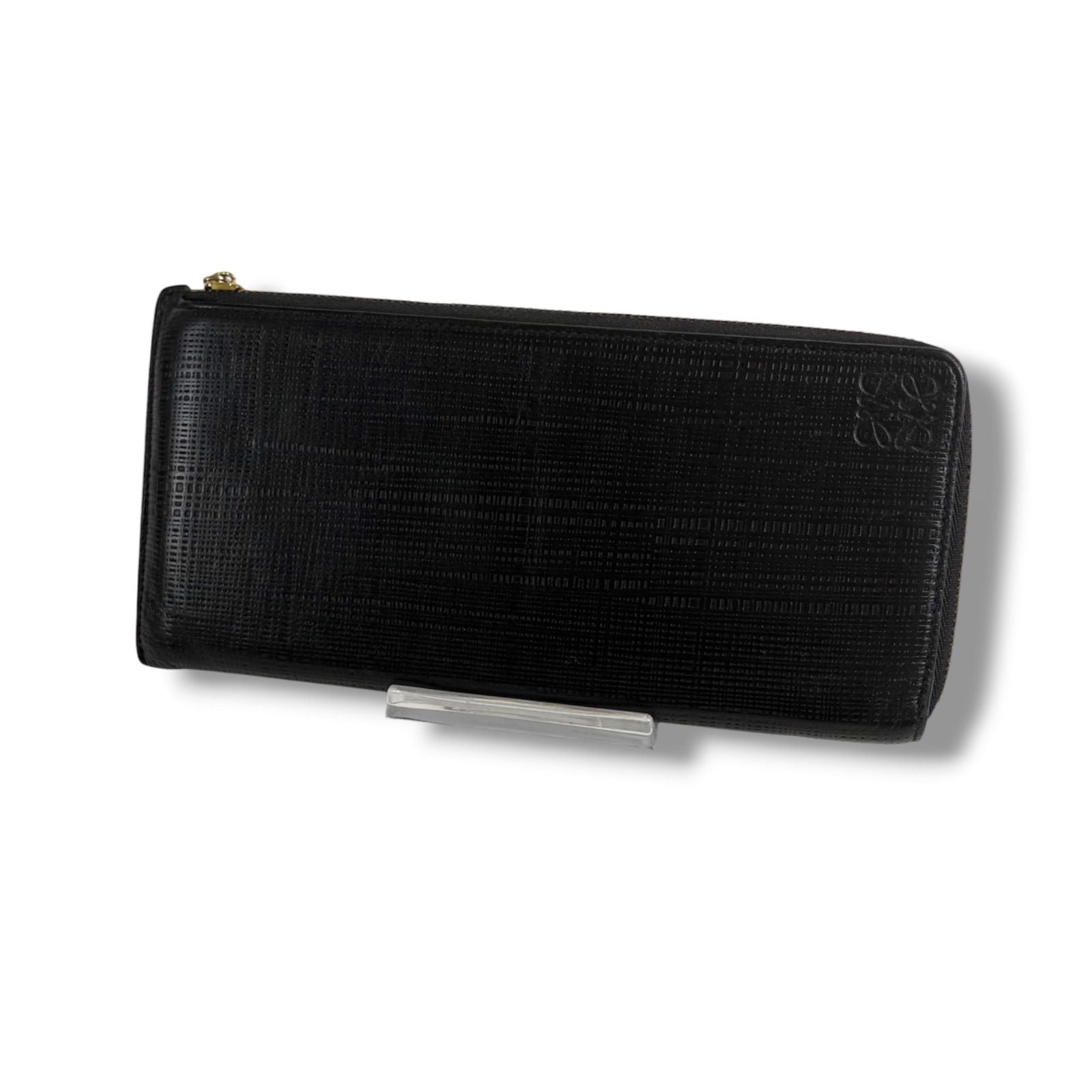 Loewe Linen Anagram Logo Wallet L-shaped Zip Black
