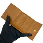 Celine Vintage Logo Ring Macadam Pattern Leather Kiss Lock Trifold Wallet Brown