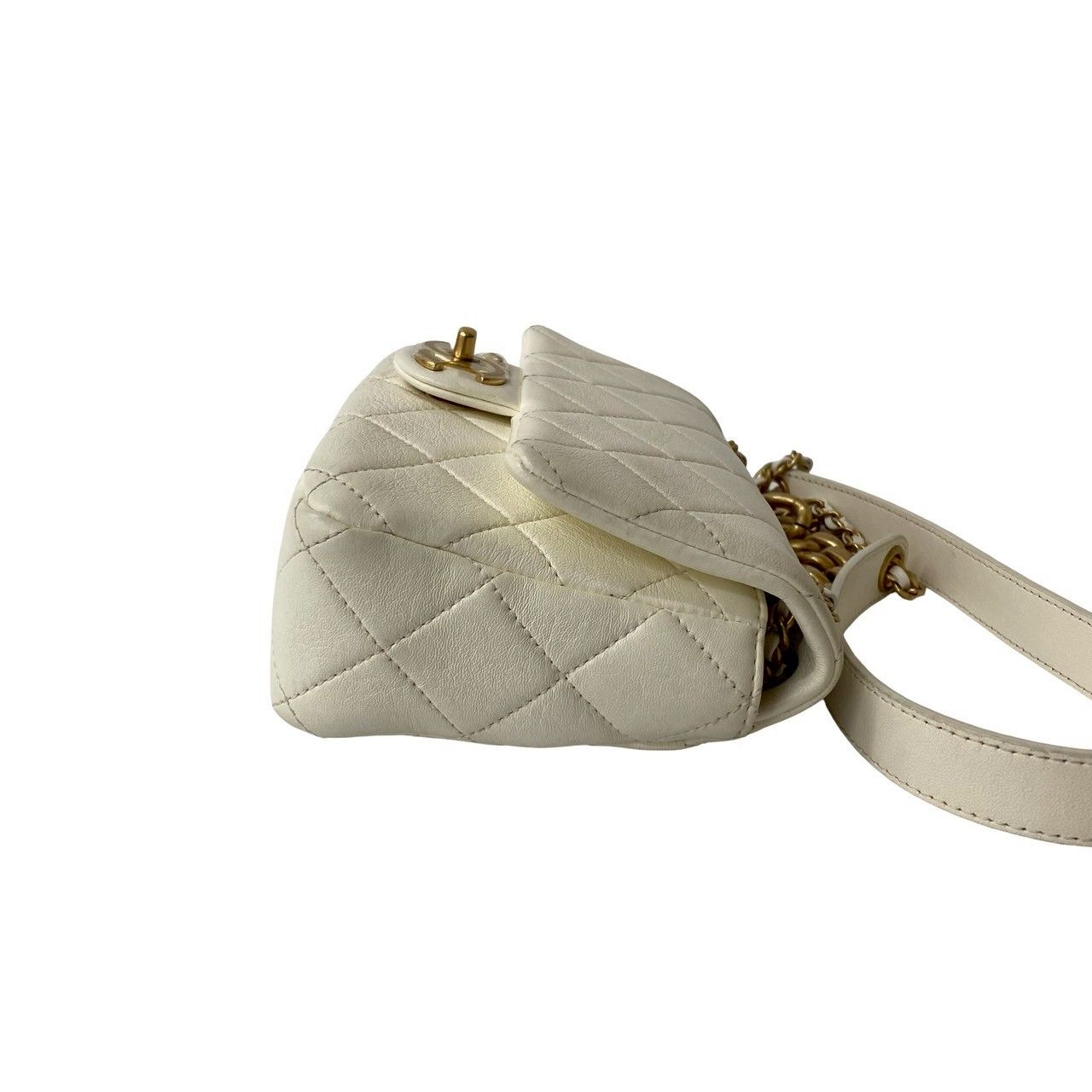 Chanel Quilted Coco Lambskin Leather Chain Mini Shoulder Bag White — view 6