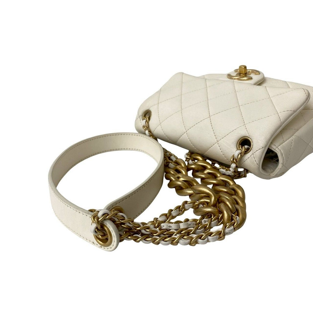 Chanel Quilted Coco Lambskin Leather Chain Mini Shoulder Bag White — view 4
