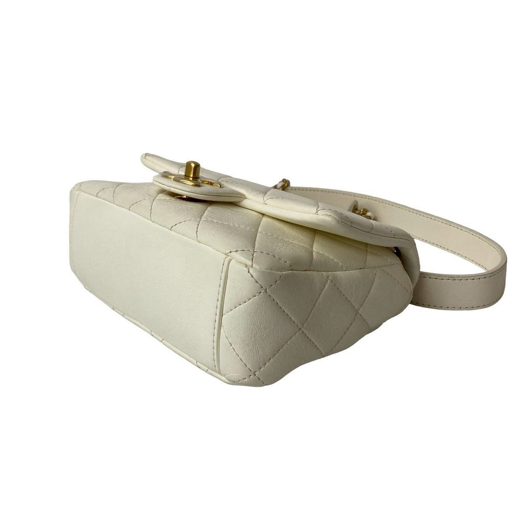 Chanel Quilted Coco Lambskin Leather Chain Mini Shoulder Bag White — view 8