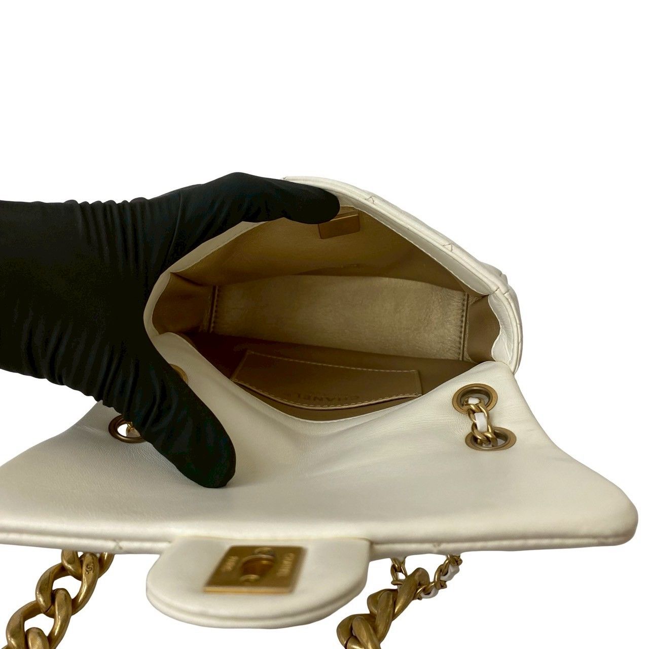 Chanel Quilted Coco Lambskin Leather Chain Mini Shoulder Bag White — view 9