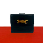 Gucci Vintage Bamb Leather Bifold Wallet Billfold Coin Purse Dark Navy