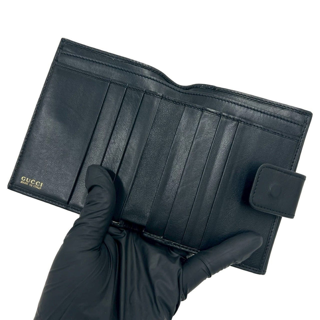Gucci Vintage Bamb Leather Bifold Wallet Billfold Coin Purse Dark Navy — view 7