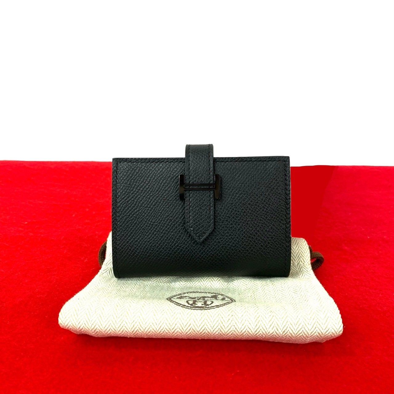 Hermes Bearn Card Case Monochrome Veau Epsom Business Holder Black
