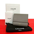 Celine Box Trifold Wallet Leather Mini Billfold Coin Purse Gray