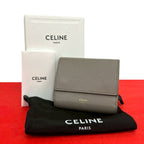 Celine Box Trifold Wallet Leather Mini Billfold Coin Purse Gray