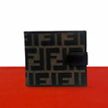 Fendi FF Zucca Pattern Canvas Leather Bifold Wallet Mini Billfold Coin Purse