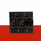 Fendi FF Zucca Pattern Canvas Leather Bifold Wallet Mini Billfold Coin Purse