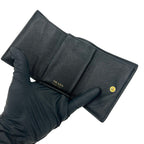 Prada Logo Saffiano Leather Trifold Wallet Mini Compact Coin Purse Bill Black — view 7