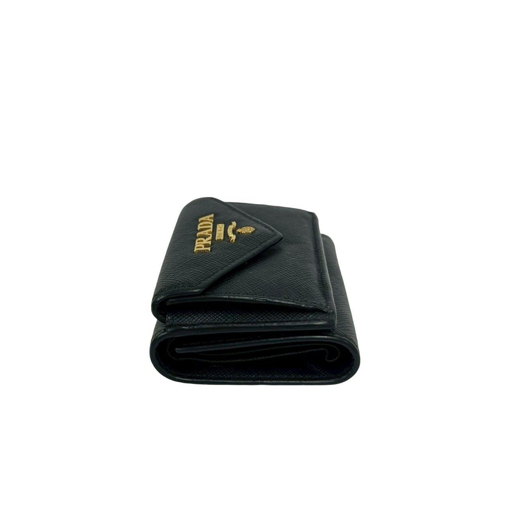 Prada Logo Saffiano Leather Trifold Wallet Mini Compact Coin Purse Bill Black — view 4