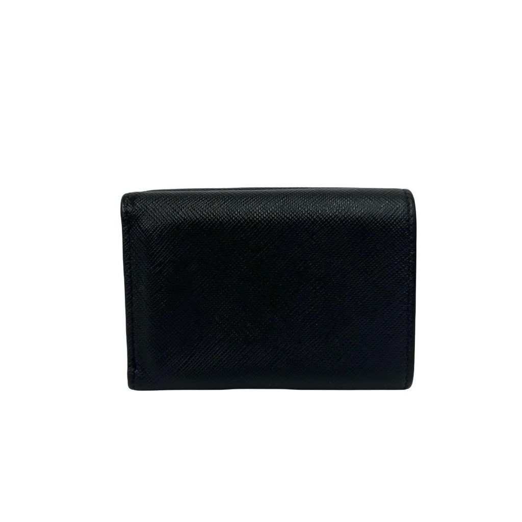 Prada Logo Saffiano Leather Trifold Wallet Mini Compact Coin Purse Bill Black — view 2
