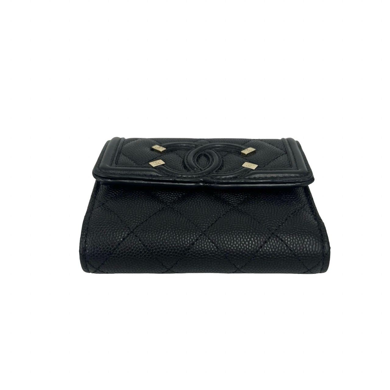 Chanel Box Card with CC Filigree CC Logo Caviar Leather Trifold Wallet Black — view 6
