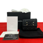 Chanel Box Card with CC Filigree CC Logo Caviar Leather Trifold Wallet Black