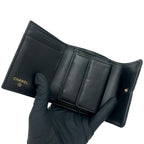 Chanel Box Card with CC Filigree CC Logo Caviar Leather Trifold Wallet Black — view 7