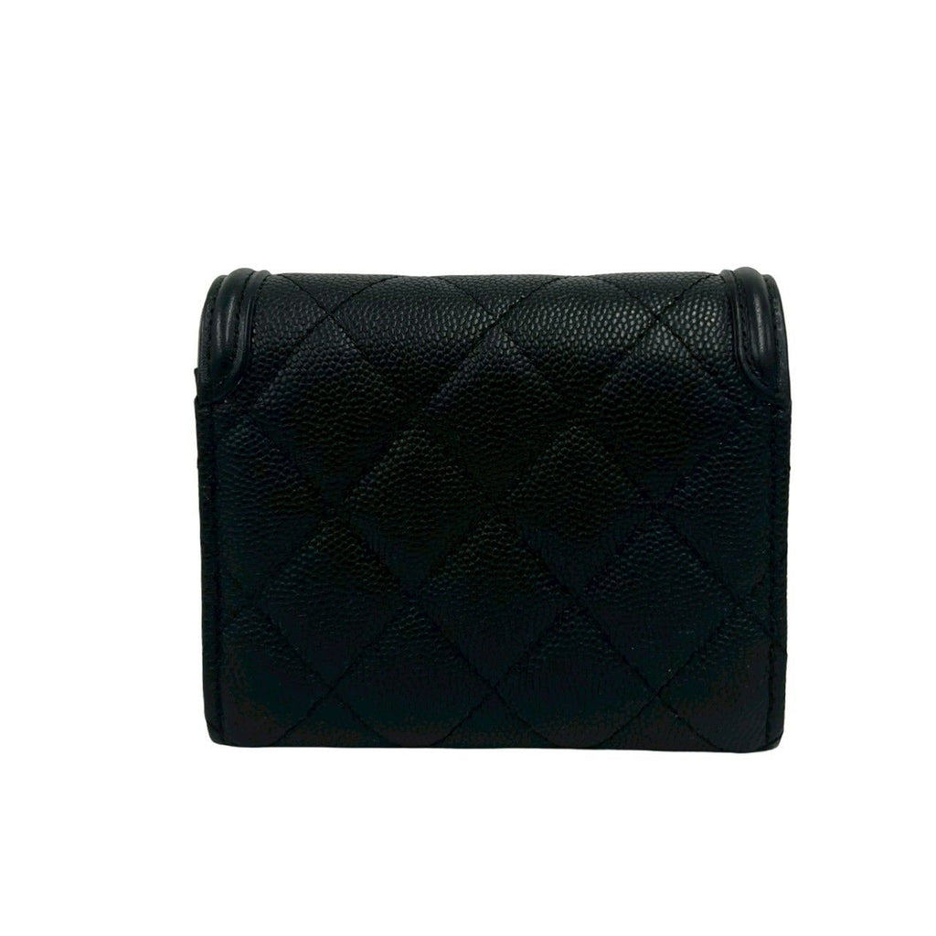 Chanel Box Card with CC Filigree CC Logo Caviar Leather Trifold Wallet Black — view 2