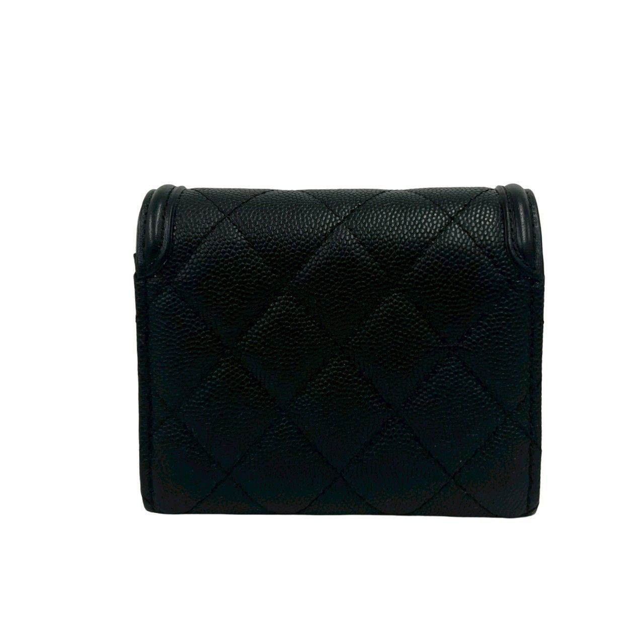 Chanel Box Card with CC Filigree CC Logo Caviar Leather Trifold Wallet Black — view 2