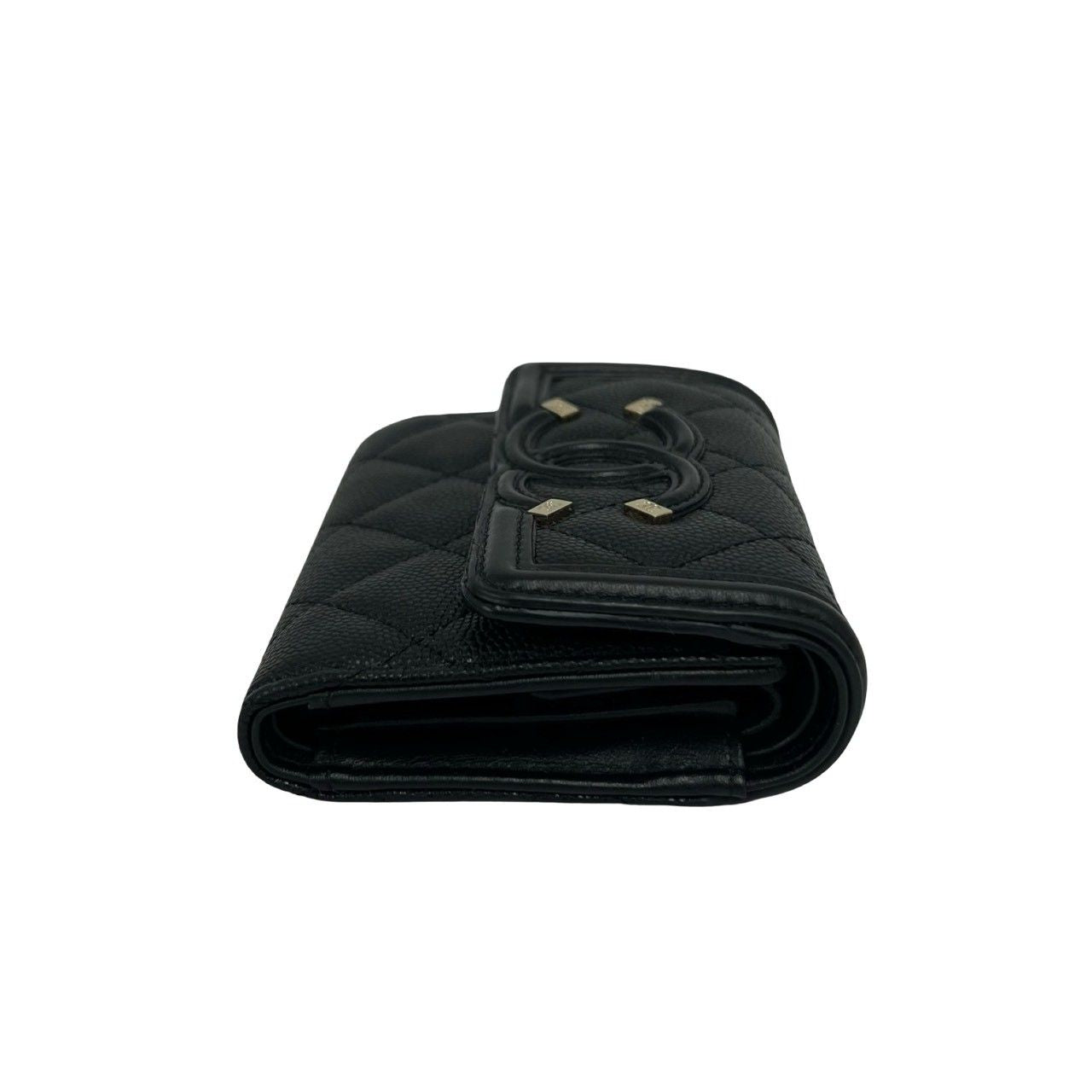 Chanel Box Card with CC Filigree CC Logo Caviar Leather Trifold Wallet Black — view 5