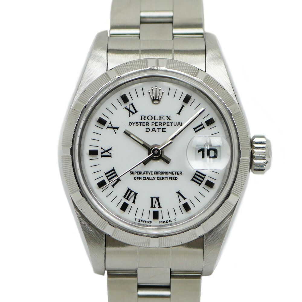 Rolex Oyster Perpetual Date White Roman Number SS Watch Automatic Winding OH