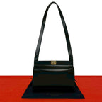 Celine Saluki Logo Carriage Calf Leather Shoulder Bag Black
