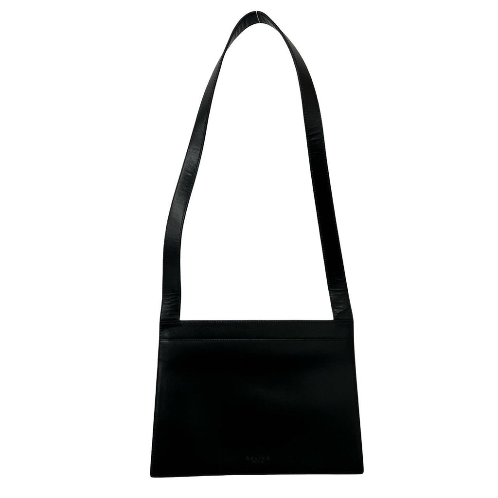Celine Saluki Logo Carriage Calf Leather Shoulder Bag Black — view 3