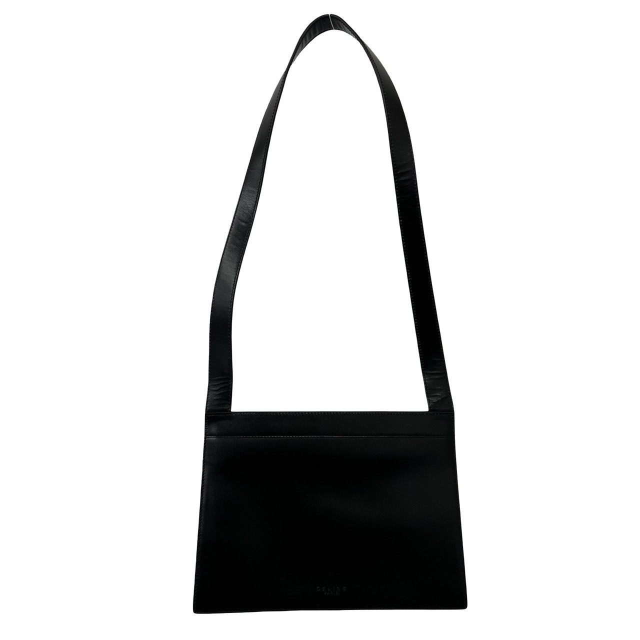 Celine Saluki Logo Carriage Calf Leather Shoulder Bag Black — view 3