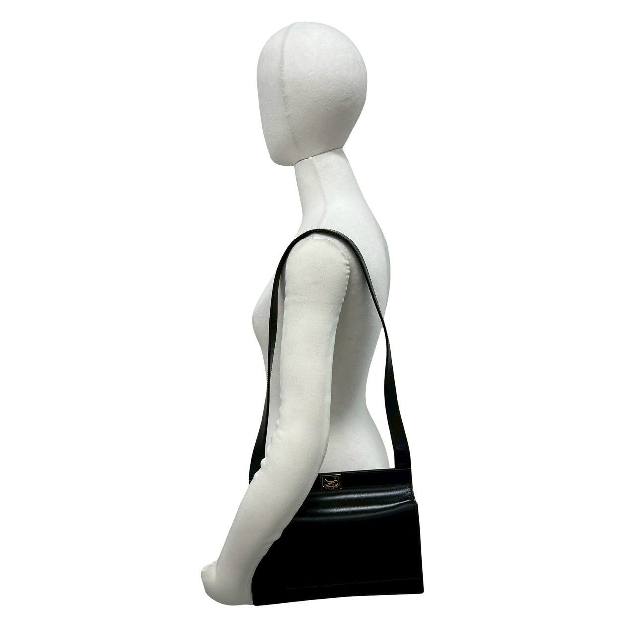 Celine Saluki Logo Carriage Calf Leather Shoulder Bag Black — view 2