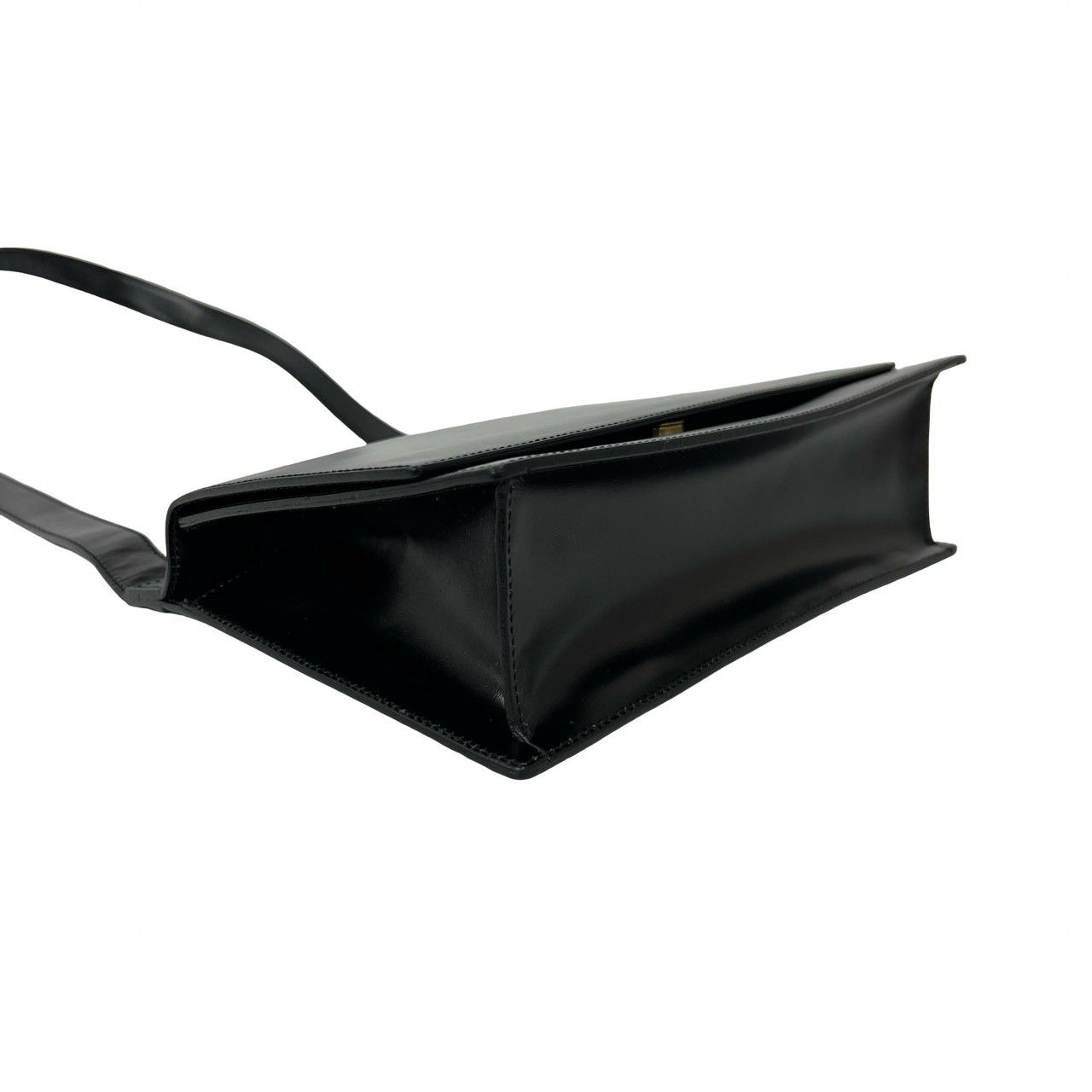 Celine Saluki Logo Carriage Calf Leather Shoulder Bag Black — view 7