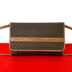 Celine Vintage Macadam Blason Triomphe Logo Pattern Leather Shoulder Bag Brown