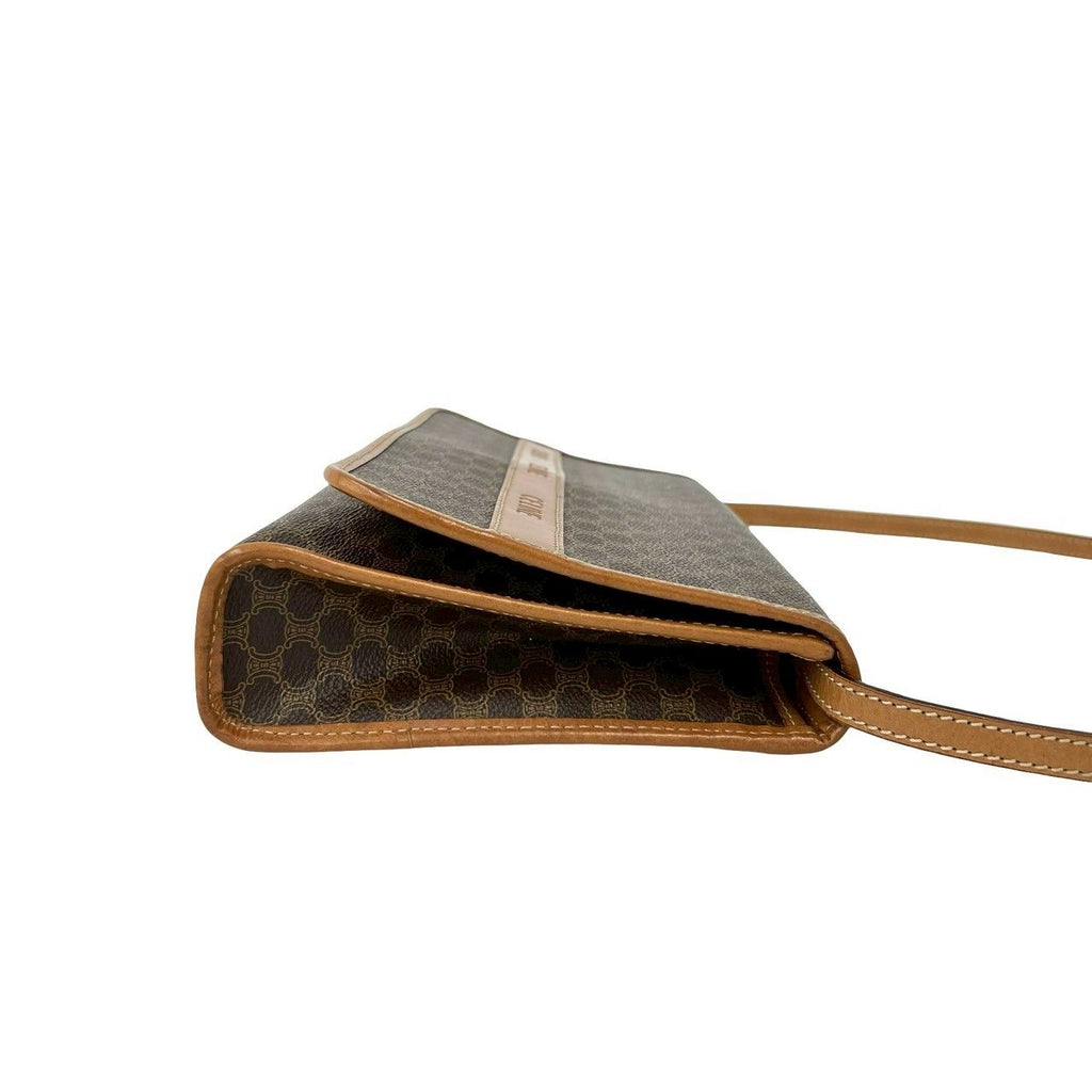 Celine Vintage Macadam Blason Triomphe Logo Pattern Leather Shoulder Bag Brown — view 6