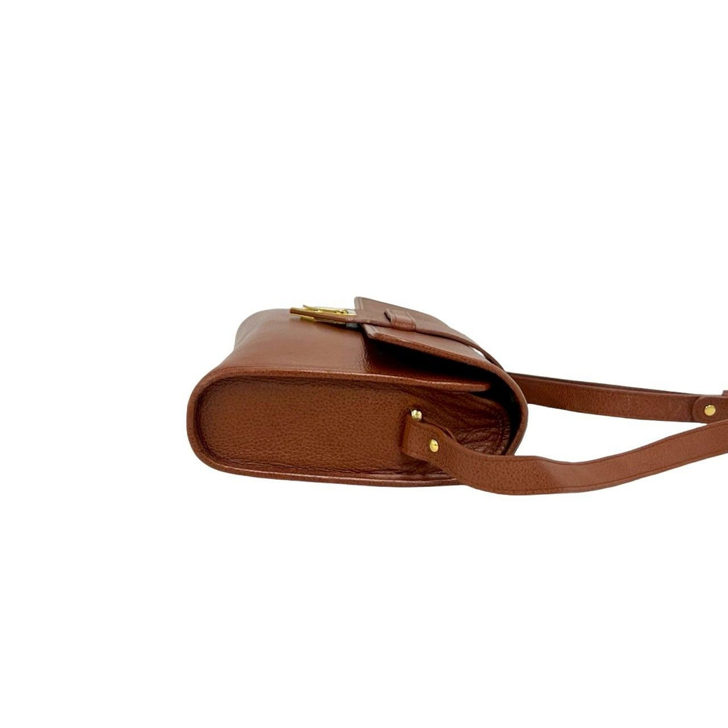 Saint Laurent Vintage YSL Logo Leather Shoulder Bag Pochette Brown — view 6