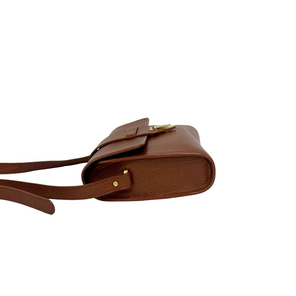 Saint Laurent Vintage YSL Logo Leather Shoulder Bag Pochette Brown — view 5