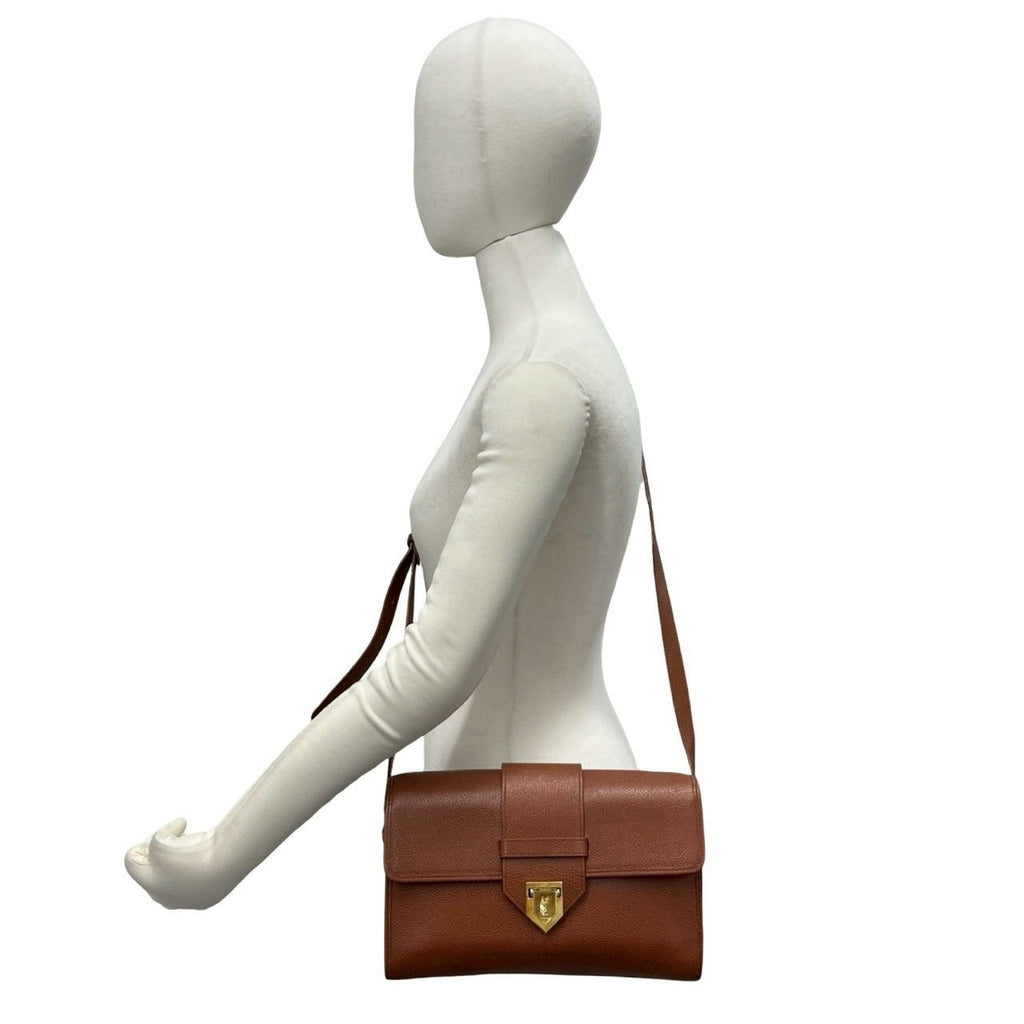 Saint Laurent Vintage YSL Logo Leather Shoulder Bag Pochette Brown — view 2
