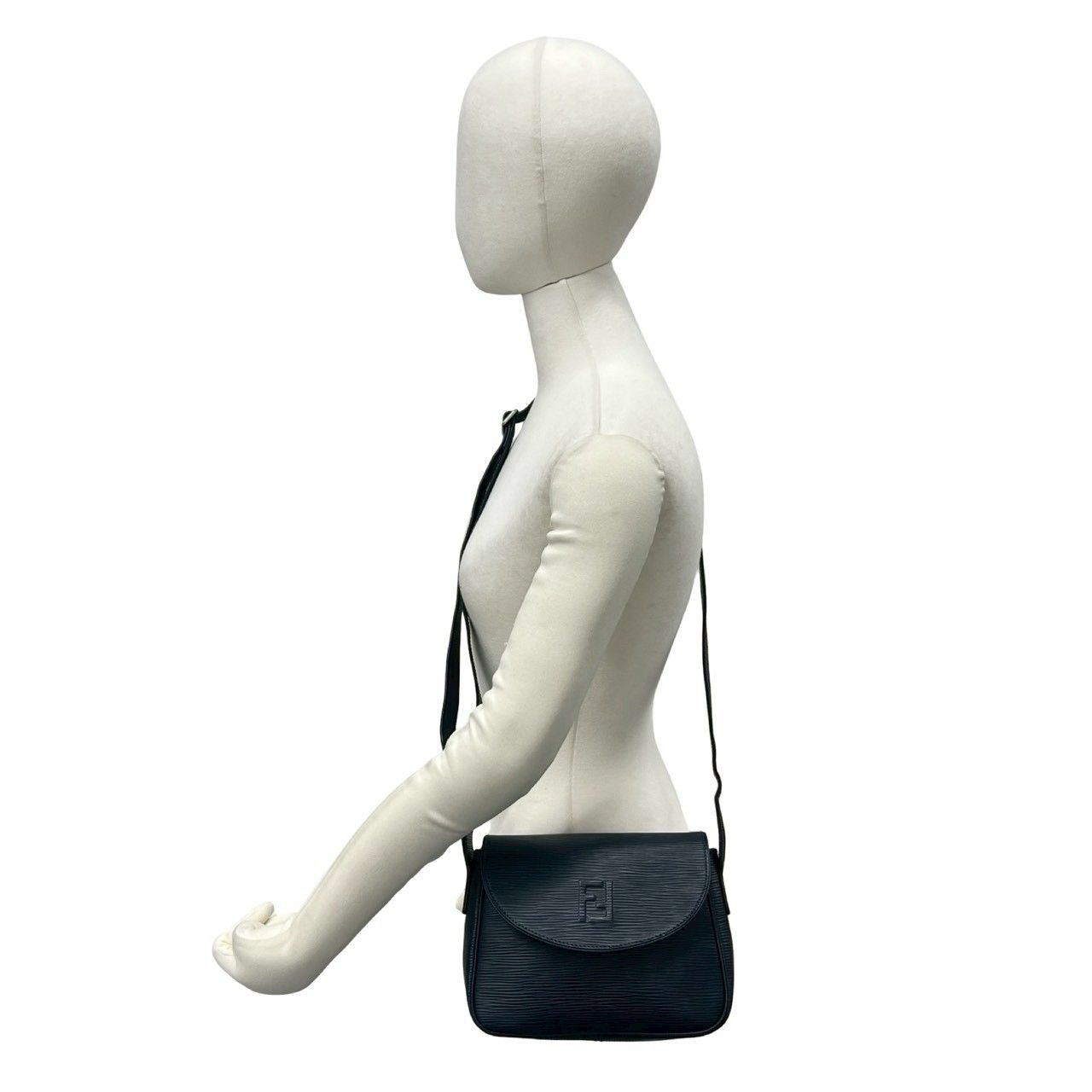 Fendi Vintage FF Logo Epi Leather Shoulder Bag Pochette Crossbody Navy — view 2