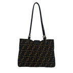 Fendi Vintage Zucca FF Pattern Canvas Leather Shoulder Bag Tote Brown Black — view 3