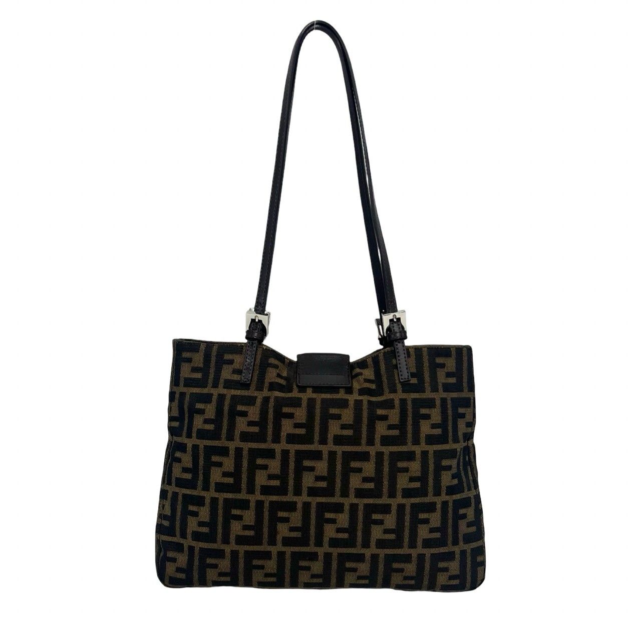 Fendi Vintage Zucca FF Pattern Canvas Leather Shoulder Bag Tote Brown Black — view 3