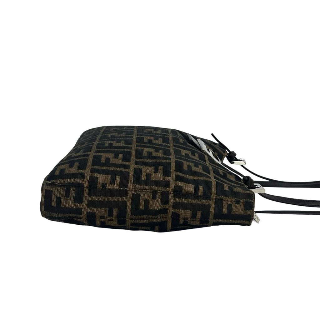Fendi Vintage Zucca FF Pattern Canvas Leather Shoulder Bag Tote Brown Black — view 6