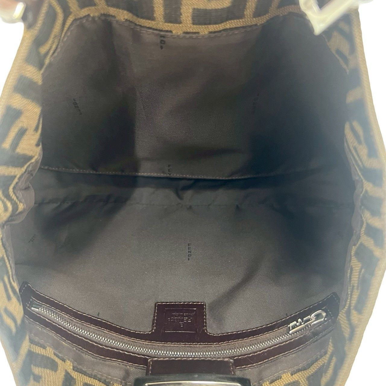 Fendi Vintage Zucca FF Pattern Canvas Leather Shoulder Bag Tote Brown Black — view 9