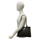 Fendi Vintage Zucca FF Pattern Canvas Leather Shoulder Bag Tote Brown Black — view 2