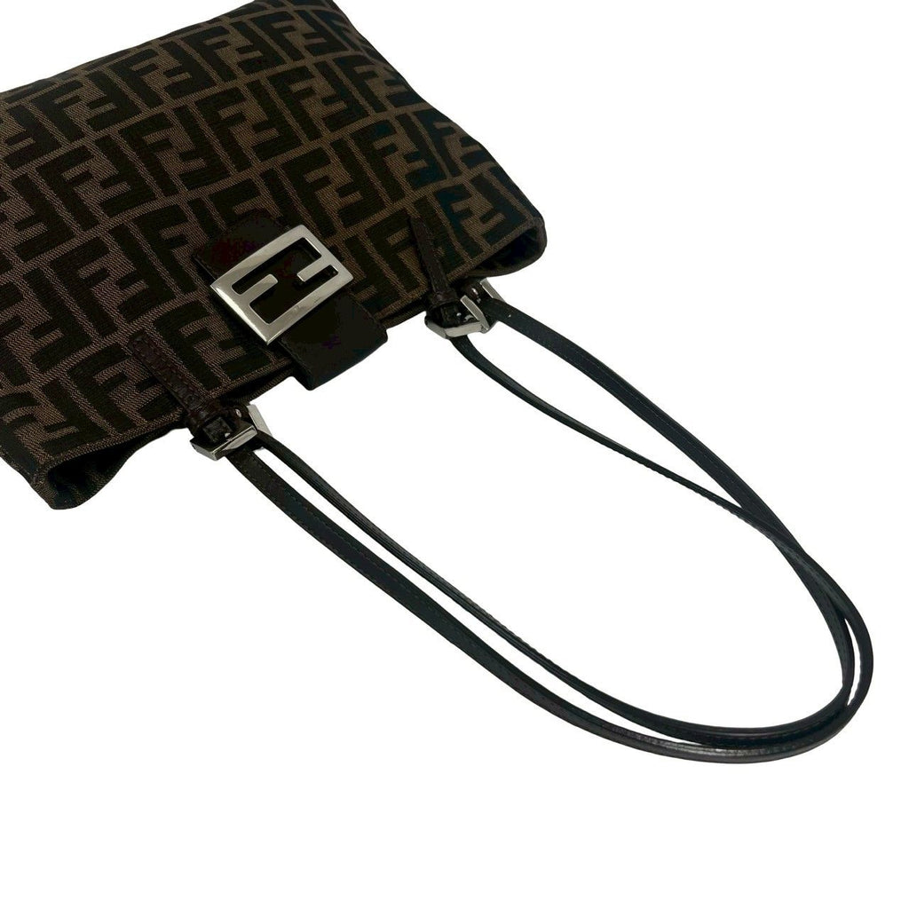 Fendi Vintage Zucca FF Pattern Canvas Leather Shoulder Bag Tote Brown Black — view 4