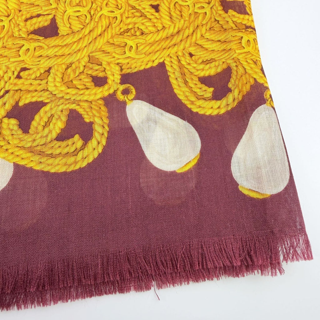 Chanel CC Logo Rope Chain Pattern Large Shawl Silk 52% Cashmere 48% Bordeaux — view 9