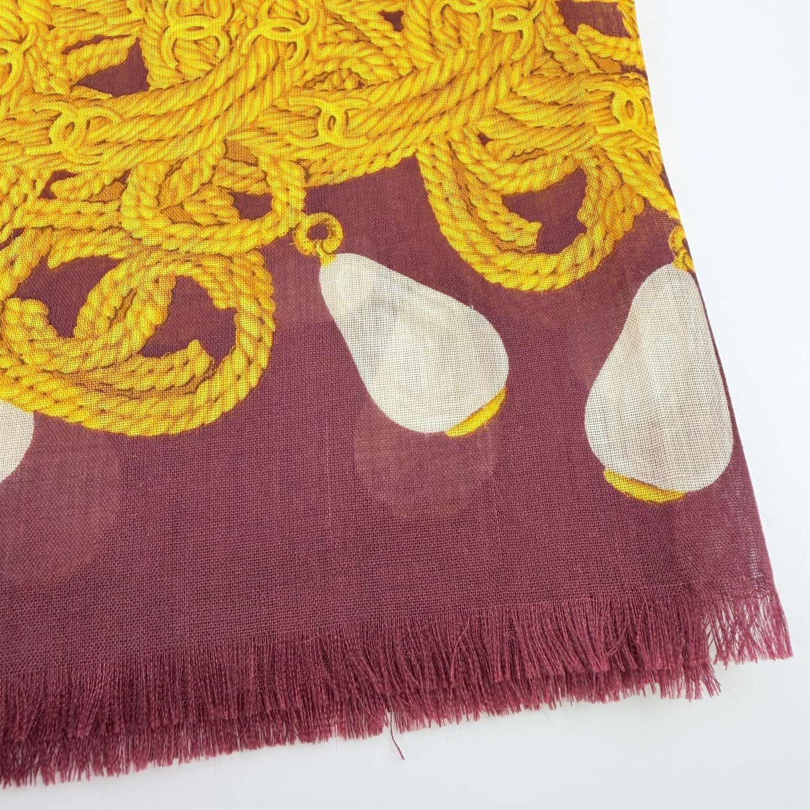 Chanel CC Logo Rope Chain Pattern Large Shawl Silk 52% Cashmere 48% Bordeaux — view 9