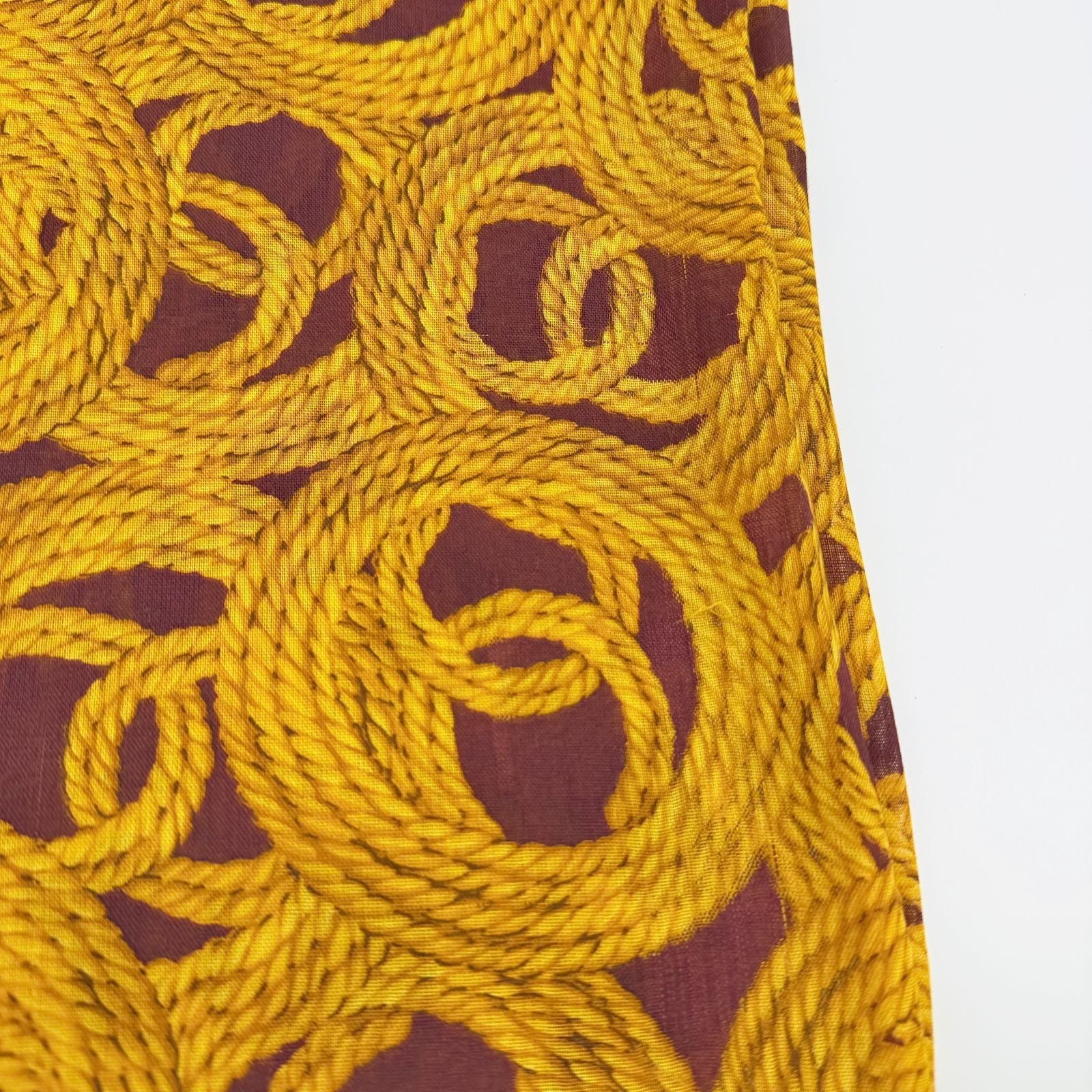 Chanel CC Logo Rope Chain Pattern Large Shawl Silk 52% Cashmere 48% Bordeaux — view 8