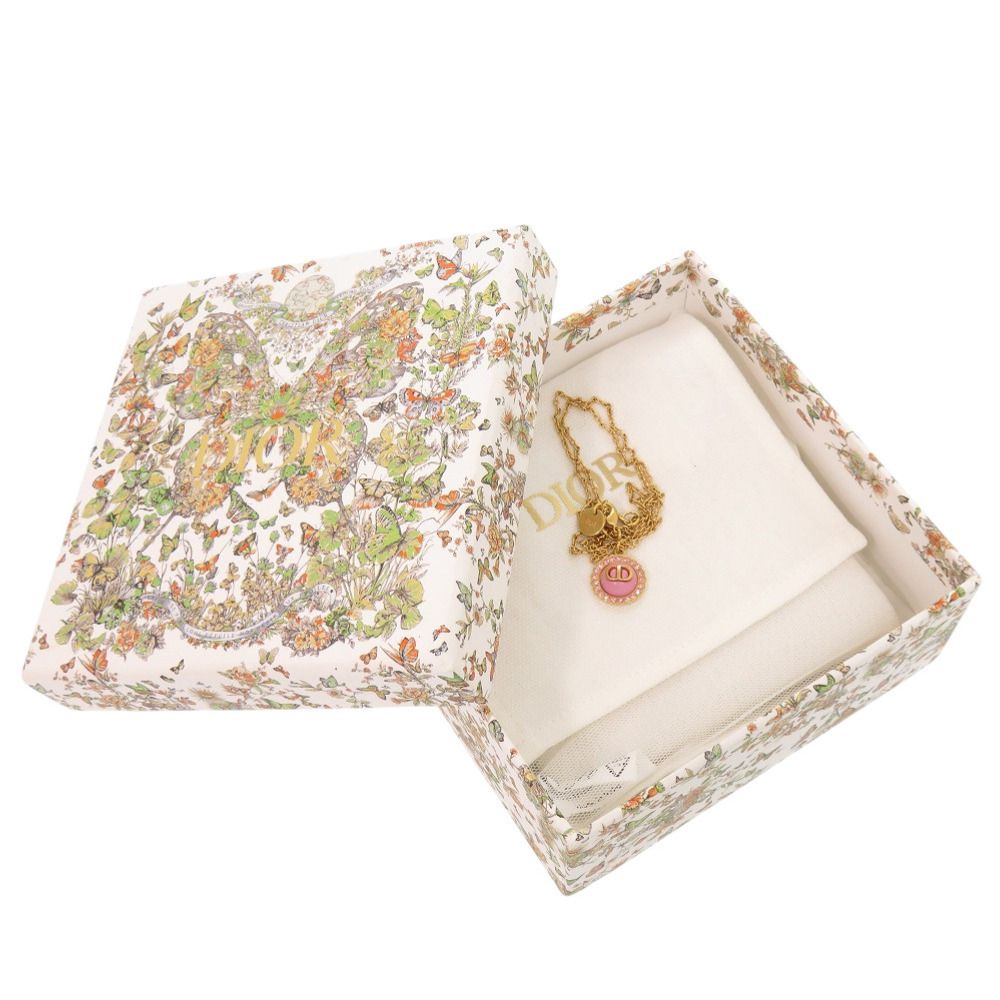 Dior Petit CD Logo Stone Metal Pink Gold Necklace — view 2