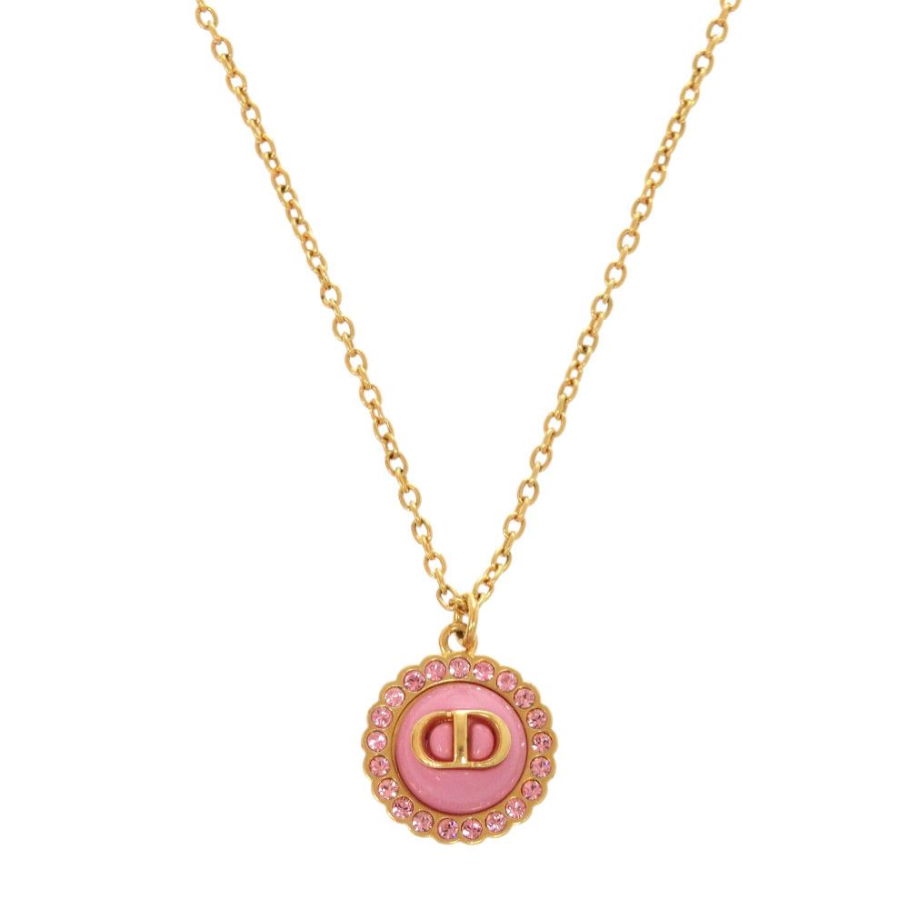 Dior Petit CD Logo Stone Metal Pink Gold Necklace