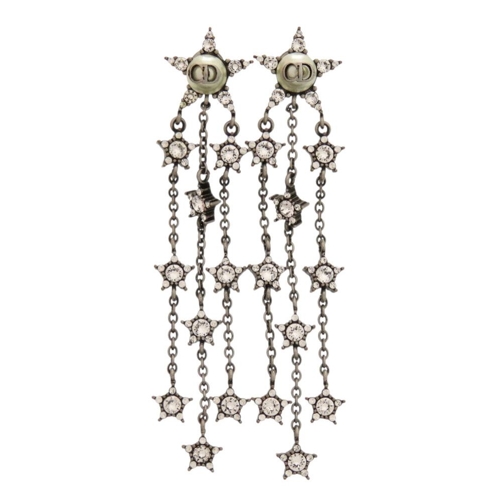 Dior Star Motif CD Logo Stone Gunmetal Earrings