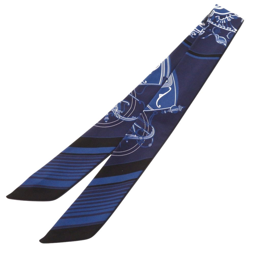 Hermes Twill Ex Libris Marine Black White Silk Scarf — view 3
