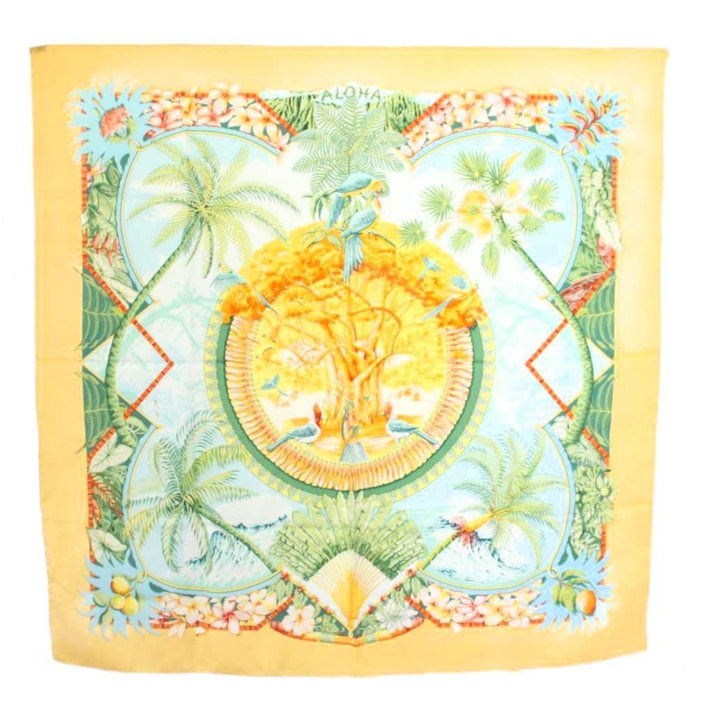 Hermes Aloha Carre 90 Scarf Silk All Over Pattern Orange TK